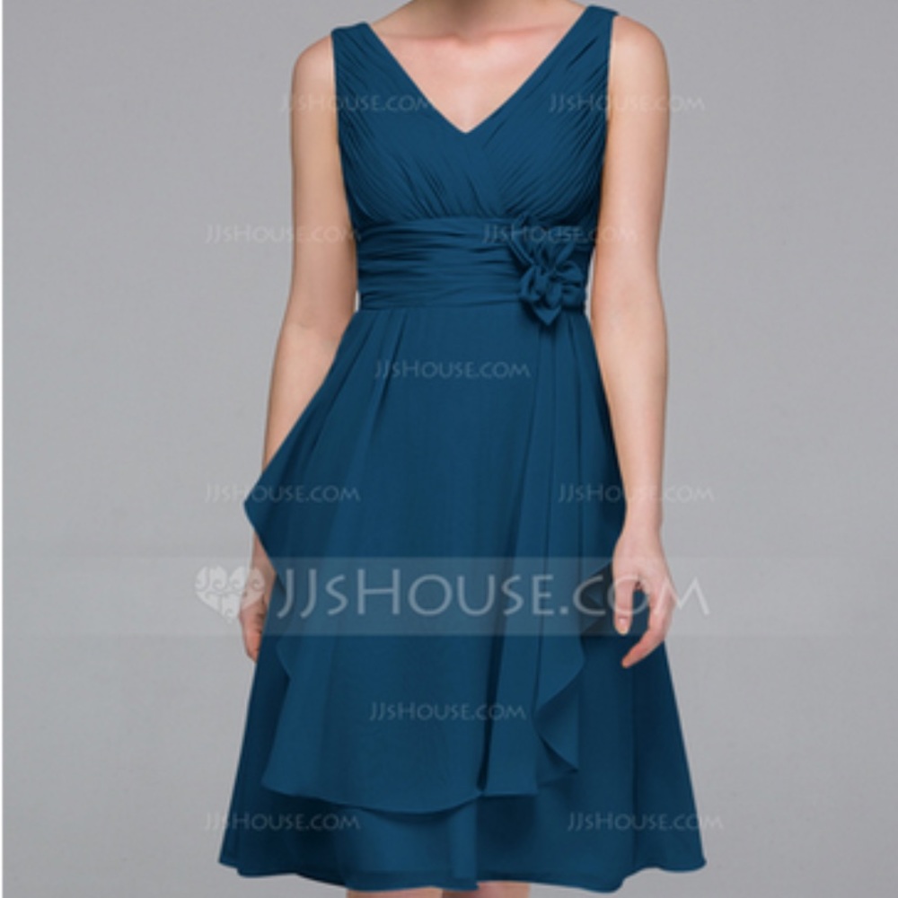A-Line V-neck Chiffon Dress w/ Cascading Ruffles
